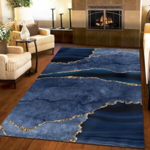 KIRESEI Area Rugs 4x5ft, European Style Luxury Kids Play Rug, Ink Blue Gold Marble Art Throw Rugs Bedroom Soft for Coffee Shop Living Room Under Table Game Room