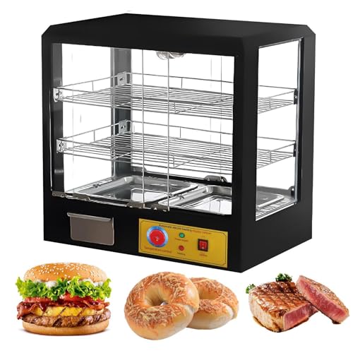 Food Pizza Warmer, 3-Tier Electric Food Warmer Commercial Countertop with Lighting and Glass Door, 500w Commercial Electric Warmer Display for Restaurant Small Heated Warming Box