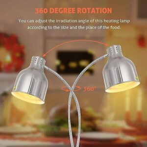 LINKANRUO Food Warming Lamp Commercial Food Warmer Lights - Adjustable Height, 2x250W Weighted Base. Preserve Heat, Keep Buffet Dishes Warm Lamps(Yellow)