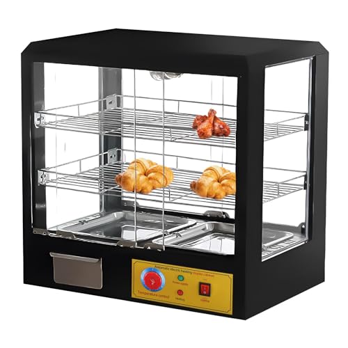 Food Warmer Display, 3-Tier Electric Food Warmer Commercial Countertop with Lighting and Glass Door, 500w Commercial Electric Warmer Display for Restaurant Small Heated Warming Box