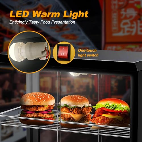 Food Warmer Display, 3-Tier Electric Food Warmer Commercial Countertop with Lighting and Glass Door, 500w Commercial Electric Warmer Display for Restaurant Small Heated Warming Box