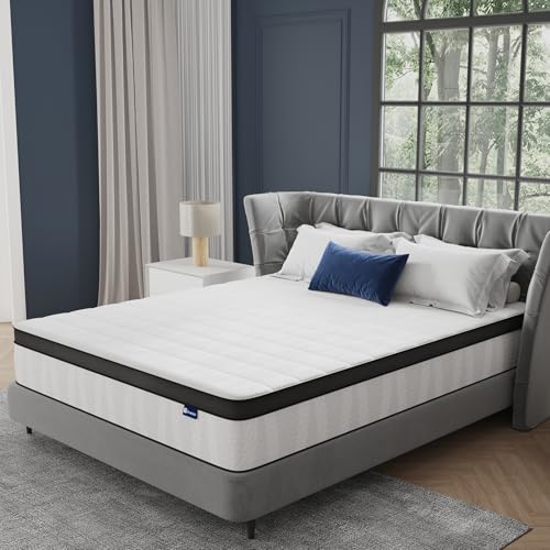 Avenco 10 Inch Queen Mattress, Hybrid Mattress in a Box with Independent Spring, Soft and Comfort Medium Firm Queen Size Mattress, Edge Support, Pressure Relief, Back Pain Relief, CertiPUR-US.