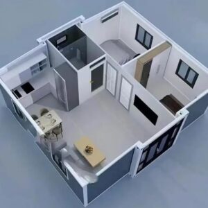 40FT Expandable Mobile House, 3 Bedrooms, Fully Equipped Kitchen with Cabinets, Bathroom with Toilet and Shower. Customizable Prefabricated Portable Home for Adults.