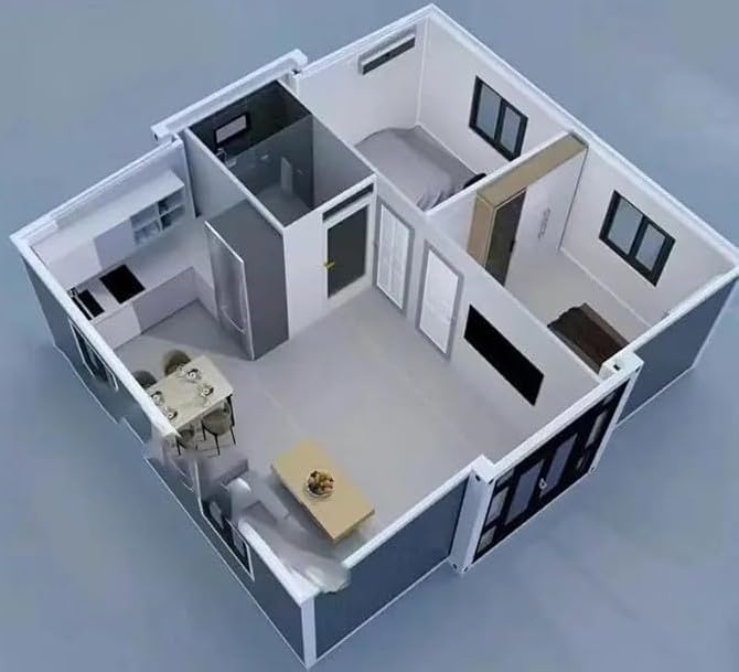 40FT Expandable Mobile House, 3 Bedrooms, Fully Equipped Kitchen with Cabinets, Bathroom with Toilet and Shower. Customizable Prefabricated Portable Home for Adults.