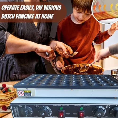 Minis Pancake Maker 50 Pack | Commercial Minis Pancakes Maker Machine | 1800W Minis Dutch Pancakes Maker | 1.8 Inches Dorayakis Maker With 2 Thermostats and 5 Mins Timers, Non-stick Coating