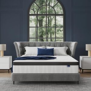 avenco 10 inch queen mattress, hybrid mattress in a box with independent spring, soft and comfort medium firm queen size mattress, edge support, pressure relief, back pain relief, certipur-us.