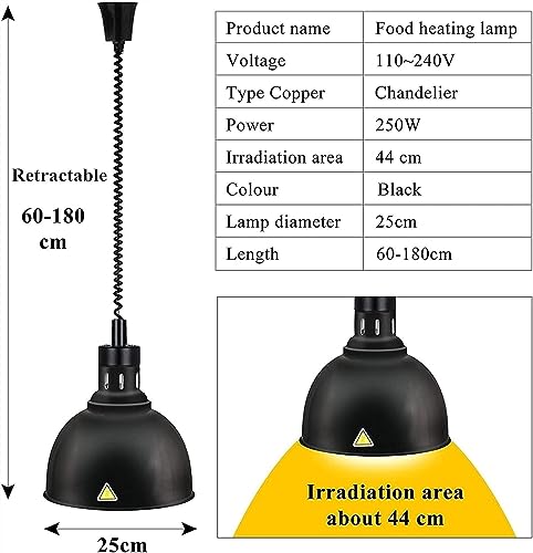 LINKANRUO Food Warmer Lamp Retractable Hanging Food Heat Lamp Warmer with Bulb 250W 25cm for Restaurant Heating Lamp Buffet Hanging Heat Lamps Lamps