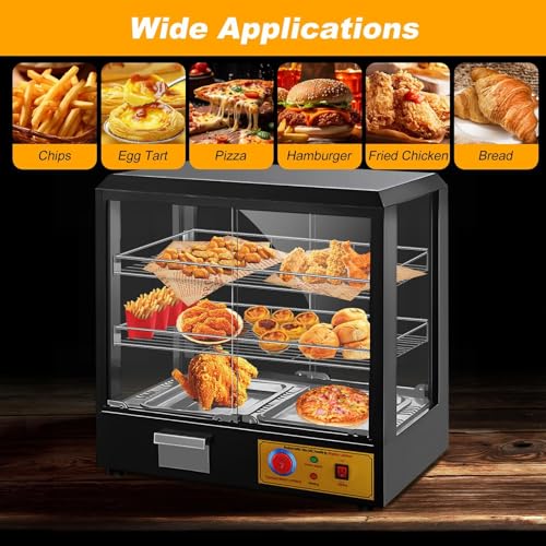 Food Warmer Display, 3-Tier Electric Food Warmer Commercial Countertop with Lighting and Glass Door, 500w Commercial Electric Warmer Display for Restaurant Small Heated Warming Box