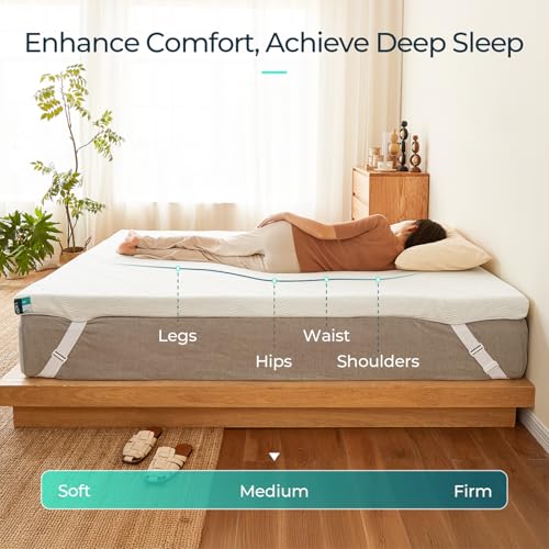 LINSY 3 Inch California King Size Mattress Topper, Gel Memory Foam Bed Topper Cal King with Removable Cover, Adjustable Straps & Non-Slip Bottom for Enhanced Support