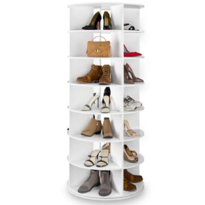 hestiasko rotating shoe rack tower, 7 tier spinning shoe rack tower, center hollow rotating shoe rack tower 360°, easy to assemble, round shoe rack for entryway living room hallway - white