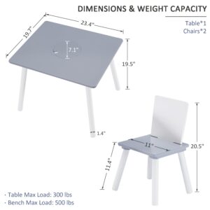 VECELO Kids Playroom Set, Table and 2 Chair with Organizer Shelf, Hidden Mesh Storage, Compact Modern Design, Easy Assembly, White/Grey