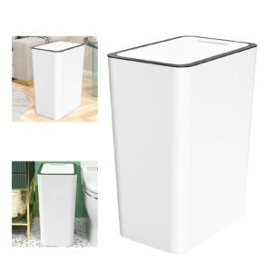 VIVIDPLOT Press Type Plastic Trash Can with Lid 15L Capacity White Bathroom Kitchen Garbage Bin