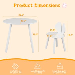 VECELO Kids Table and Chairs Set, Oval Tabletop and 2 Rabbit Chairs for Toddler Playing, Activity, White