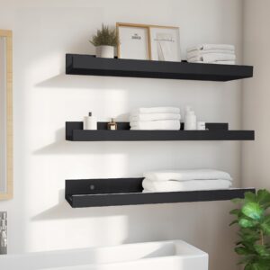 CLKFDCH 4 Sets Black Floating Shelves for Wall 24 Inches Long Wood Wall Shelves with Lip Picture Ledge Shelf for for Wall Decor Storage Bedroom Living Room Bathroom Kitchen (Black)