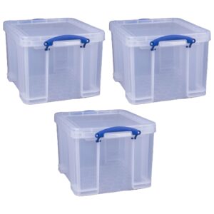 Really Useful Box 32 Liters Storage Bin Container with Snap Lid and Clip Lock Handles for Lidded Home and Office Storage Organization, 12 Pack