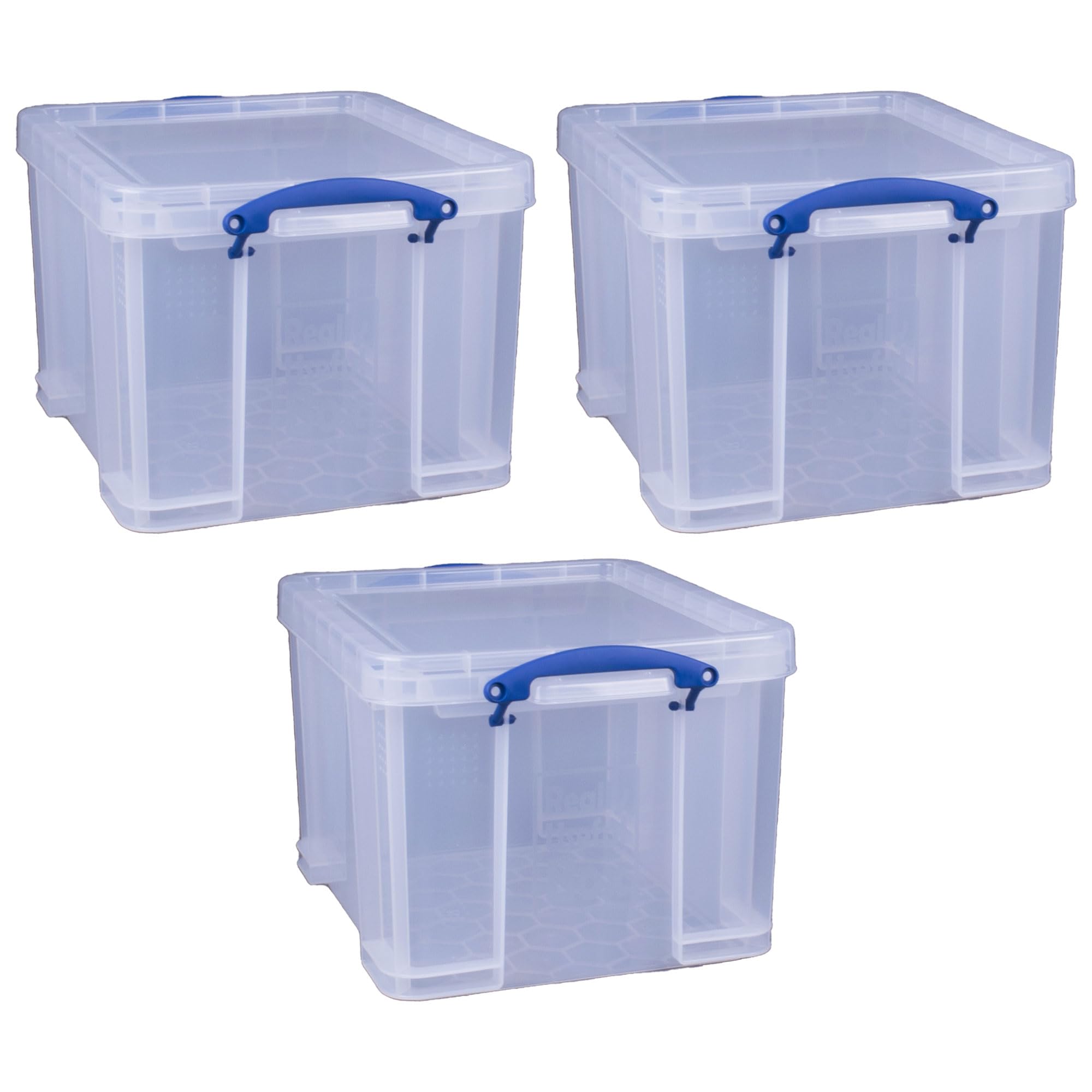 Really Useful Box 32 Liters Storage Bin Container with Snap Lid and Clip Lock Handles for Lidded Home and Office Storage Organization, 12 Pack