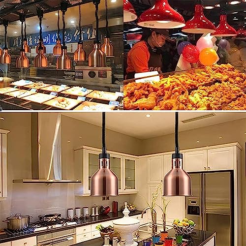 LINKANRUO 2PCS Commercial Food Warmer, Buffet Heating Lamp for Keep Food Warm, 60-180cm Retractable Food Heating Lamp Food Heat Pendant Light for Food Service Restaurant Kitchen Lamps(Silver)