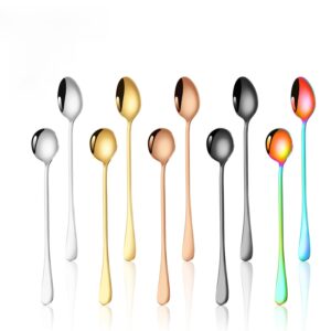 HIDEERPPY Silverware Set, 1/4/6/8/10/12 Pieces Stainless Steel Long Handle Dessert Spoon Creative Stirring Ice Cream Spoon Coffee Spoon Ice Round Spoon, Home Flatware Set(Gold,1 Piece)