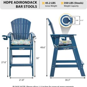 Sundale Outdoor Adirondack Bar Chairs Set of 2, Patio HDPE Bar Stools with Backrest, 30 Inch Seat Height Bistro Tall Dining Counter Barstools with Cushion, All-Weather Pub Height Chair, Navy Blue