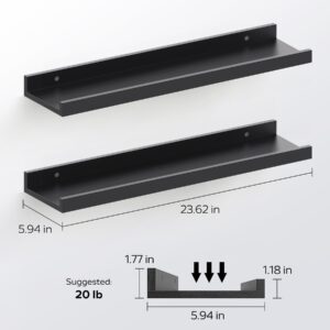 CLKFDCH 4 Sets Black Floating Shelves for Wall 24 Inches Long Wood Wall Shelves with Lip Picture Ledge Shelf for for Wall Decor Storage Bedroom Living Room Bathroom Kitchen (Black)