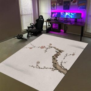 Cherry Blossom Tree Area Rug 6x8 Japanese Girl Bedroom Rugs Pink Flower Short Pile Non-Slip Carpet Machine Washable Non Slip Foldable for Livingroom Nursery Bedside Indoor Decor