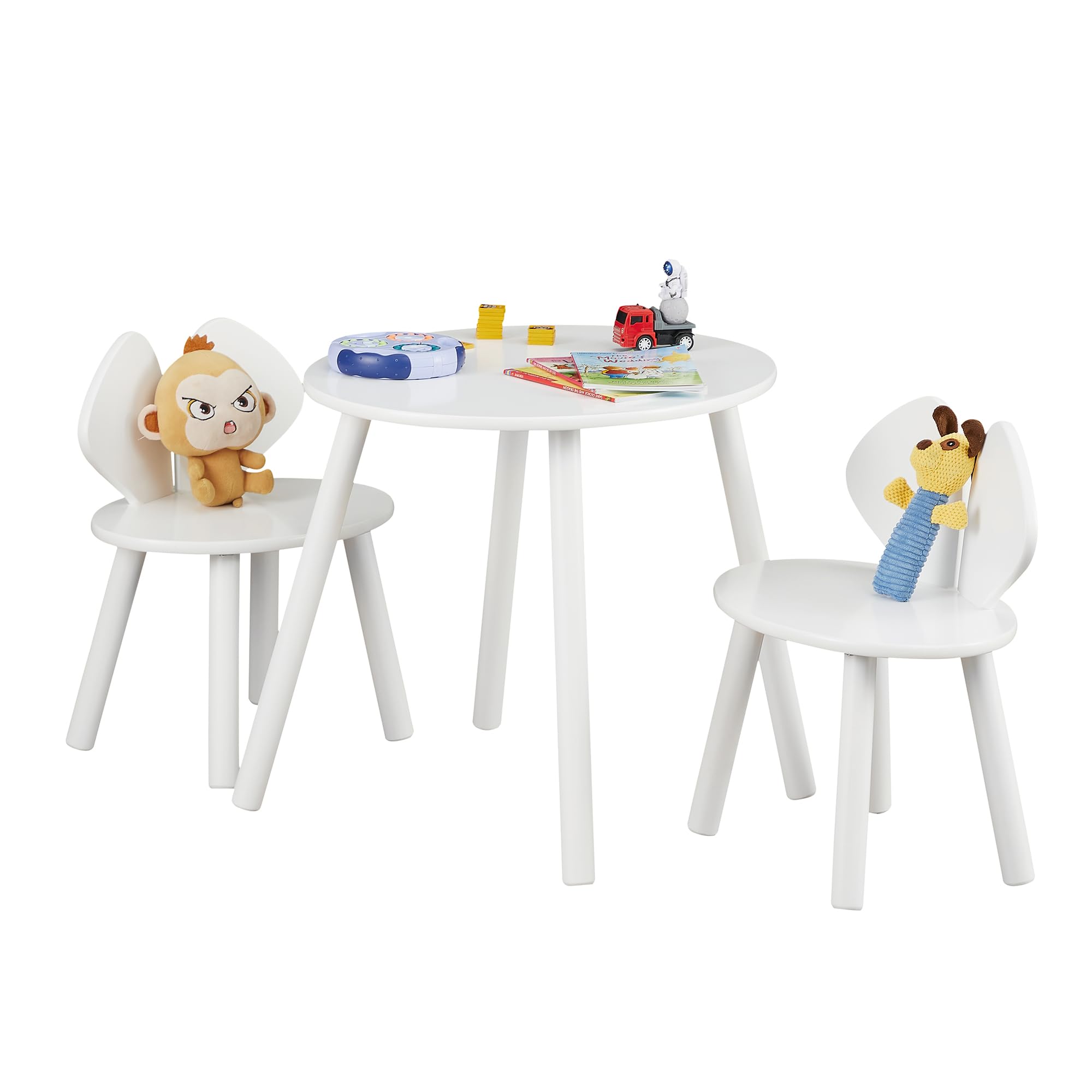 VECELO Kids Table and Chairs Set, Oval Tabletop and 2 Rabbit Chairs for Toddler Playing, Activity, White