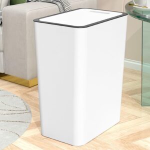 VIVIDPLOT Press Type Plastic Trash Can with Lid 15L Capacity White Bathroom Kitchen Garbage Bin