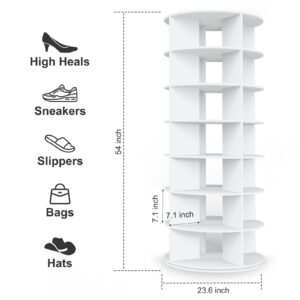 Hestiasko Rotating Shoe Rack Tower, 7 Tier Spinning Shoe Rack Tower, Center Hollow Rotating Shoe Rack Tower 360°, Easy to Assemble, Round Shoe Rack for Entryway Living Room Hallway - White