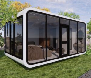 zectiq luxury apple cabin 20ft prefab house, bedroom and bathroom with shower, fully equiped, premium glass windows and door