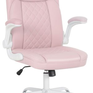 Misolant Big and Tall Office Chair, High Back Office Chair with Flip Up Armrest, PU Leather Office Executive Chair, Computer Desk Chair with Rocking Function Pink