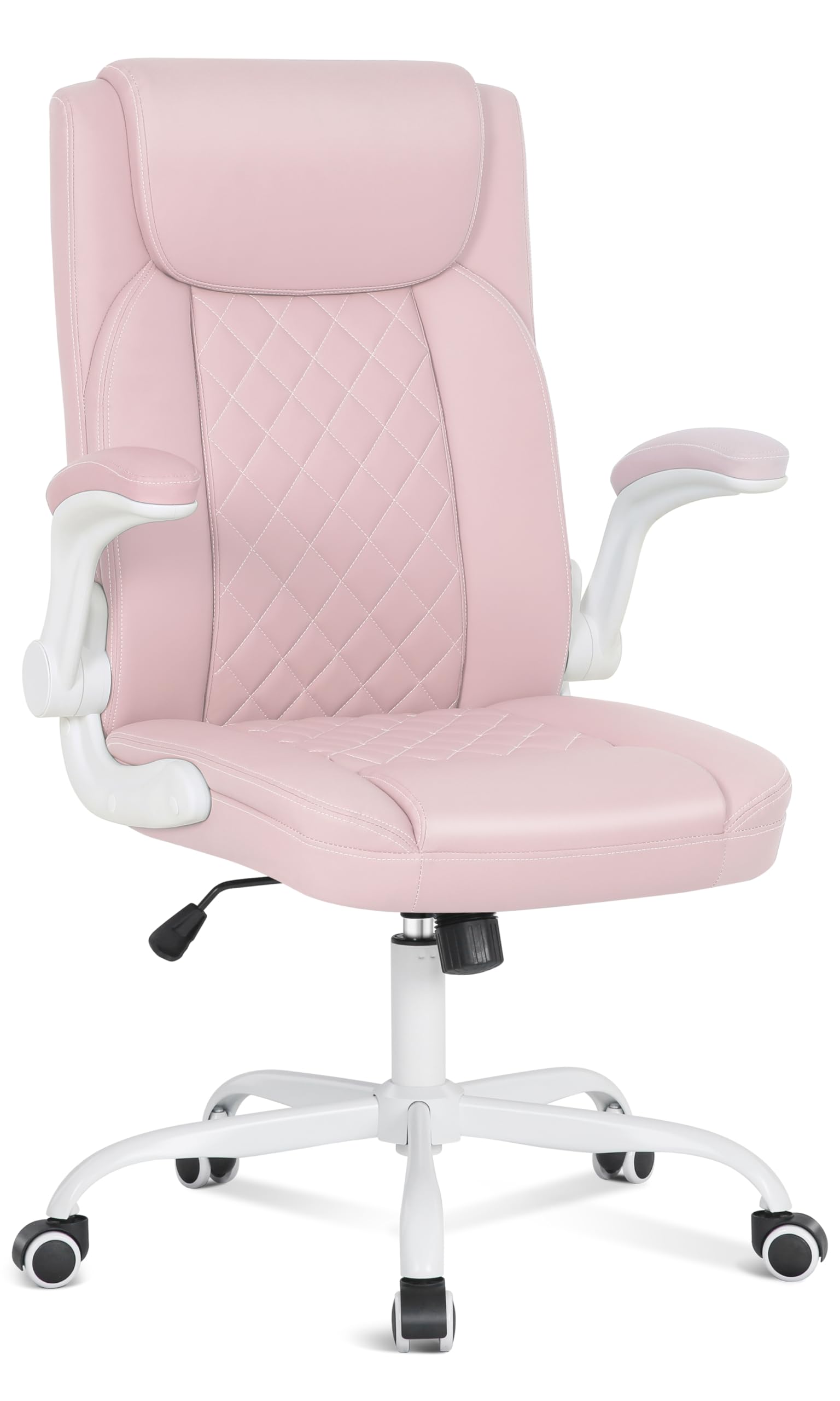 Misolant Big and Tall Office Chair, High Back Office Chair with Flip Up Armrest, PU Leather Office Executive Chair, Computer Desk Chair with Rocking Function Pink