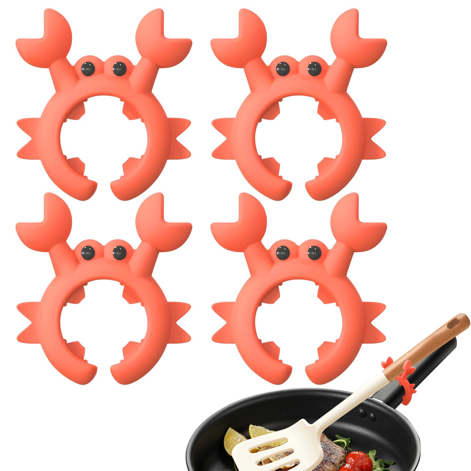 Crab Spatula Holder, Crab Shaped Silicone Spatula Holder Anti-scalding, Adjustable Crab Utensil Holder, Crab Spoon Holder For Pot Boil Over Spill Stopper,cute Creative Crab Gifts 4 Pcs (rad)