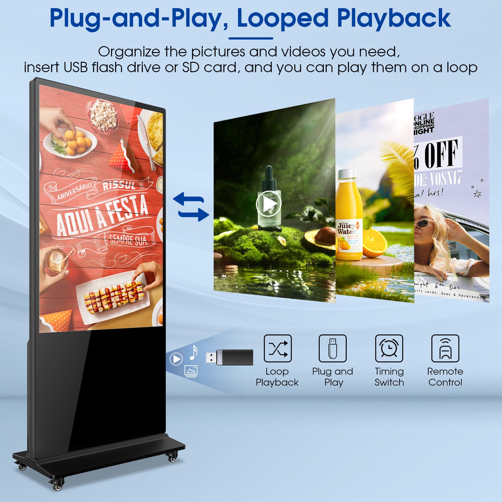 antfraer 55Inch Digital Signage Floor-Standing 4K Digital Signage Kiosk, Touch Screen Totem for Indoor LCD Advertising Display, Android 11.0 OS with WiFi & HD Inputs Digital Signage Displays