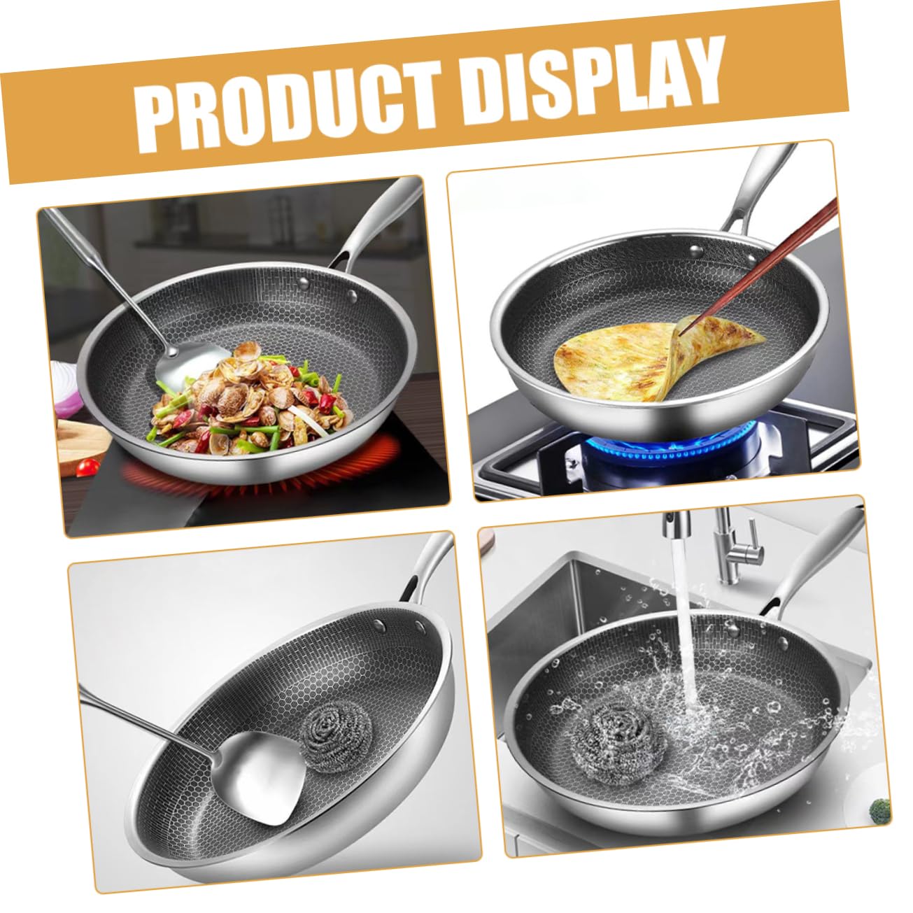 Mikinona Full Screen Omelette Pan Honeycomb Skillet Pan Seafood Pan Nonstick Stir Fry Pan Egg Frying Pan Induction Pan Barbecue Griddle Pans for Cooking Woks Pan Cooking Pan Stainless Steel