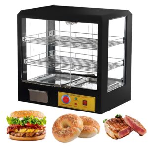 Hot Food Display Case, 3-Tier Glass Door Pastry Display Case, 500W Food Buffet Display for Pastry, Sandwich, Energy-Saving Restaurant Warmer