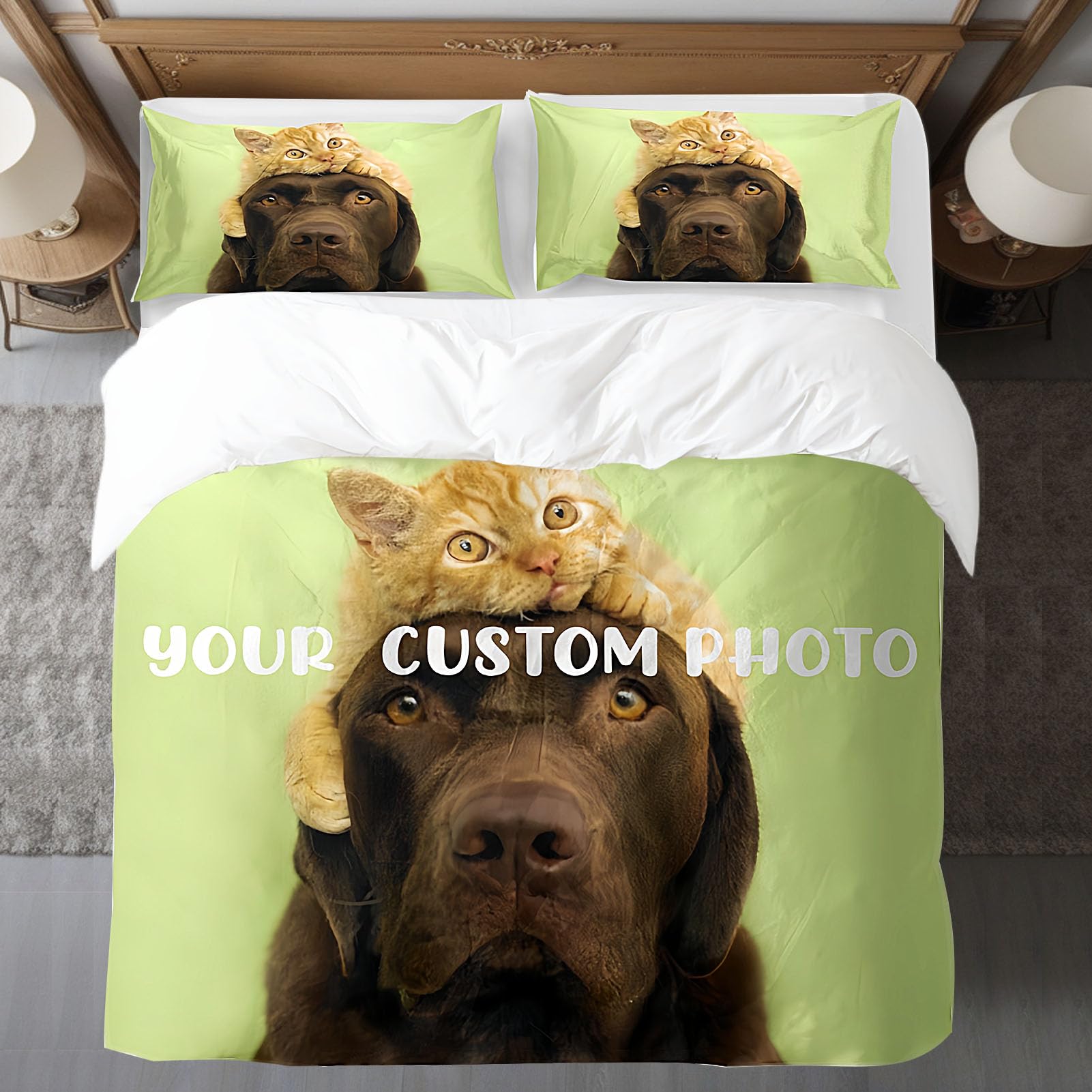 Ewzokiy Custom Duvet Cover Queen Custom Bedding Set with Photo Text Logo 1 Comforter Cover with 2 Pillowcases Personalized King Duvet Cover for Kids Birthday Valentine's Day Gifts