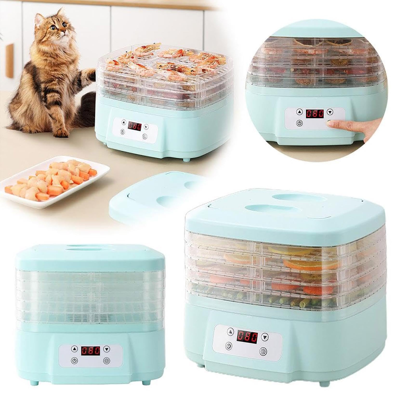 Food Dehydrator Machine for Home, Dryer Machine for Jerky, Candy and Snacks with 6 Trays, 360° Airflow Food Dehydrator Machine for Beef, Fruits, Meats and Vegetables