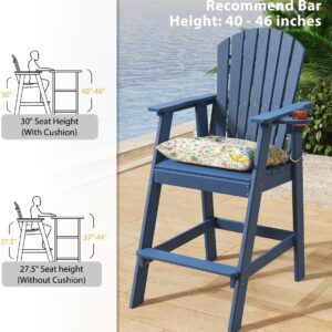 Sundale Outdoor Adirondack Bar Chairs Set of 2, Patio HDPE Bar Stools with Backrest, 30 Inch Seat Height Bistro Tall Dining Counter Barstools with Cushion, All-Weather Pub Height Chair, Navy Blue