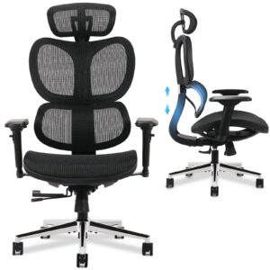 ergonomic office chair with lumbar support, rolling desk chair with 3d adjustable armrest lumbar support, big and tall office chair, executive swivel chair, wide office chair, 375lbs, black