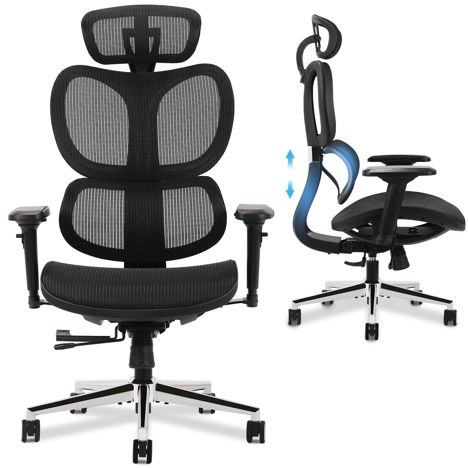 Ergonomic Office Chair with Lumbar Support, Rolling Desk Chair with 3D Adjustable Armrest Lumbar Support, Big and Tall Office Chair, Executive Swivel Chair, Wide Office Chair, 375LBS, Black