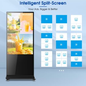 antfraer 55Inch Digital Signage Floor-Standing 4K Digital Signage Kiosk, Non-Touch Screen Totem for Indoor LCD Advertising Display, Android 11.0 OS with WiFi & HD Inputs Digital Signage Displays