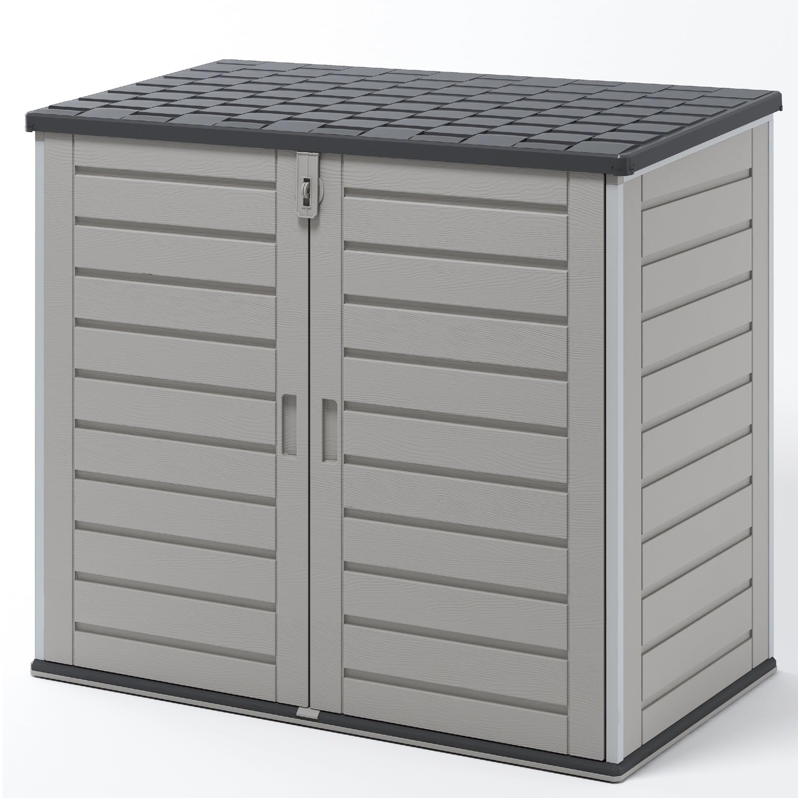 4.6 x 4.1 FT Outdoor Storage Horizontal Resin Shed,49.5 Cu Ft Large Trash Garbage Can Shed,Weather Proof Water Proof PP Material,Hydraulic Rod,Lockable Door,for Patio Storage