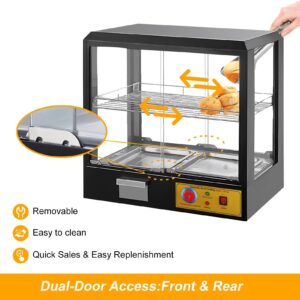 Hot Food Display Case, 3-Tier Glass Door Pastry Display Case, 500W Food Buffet Display for Pastry, Sandwich, Energy-Saving Restaurant Warmer