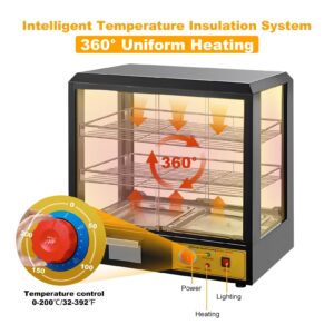 Hot Food Display Case, 3-Tier Glass Door Pastry Display Case, 500W Food Buffet Display for Pastry, Sandwich, Energy-Saving Restaurant Warmer