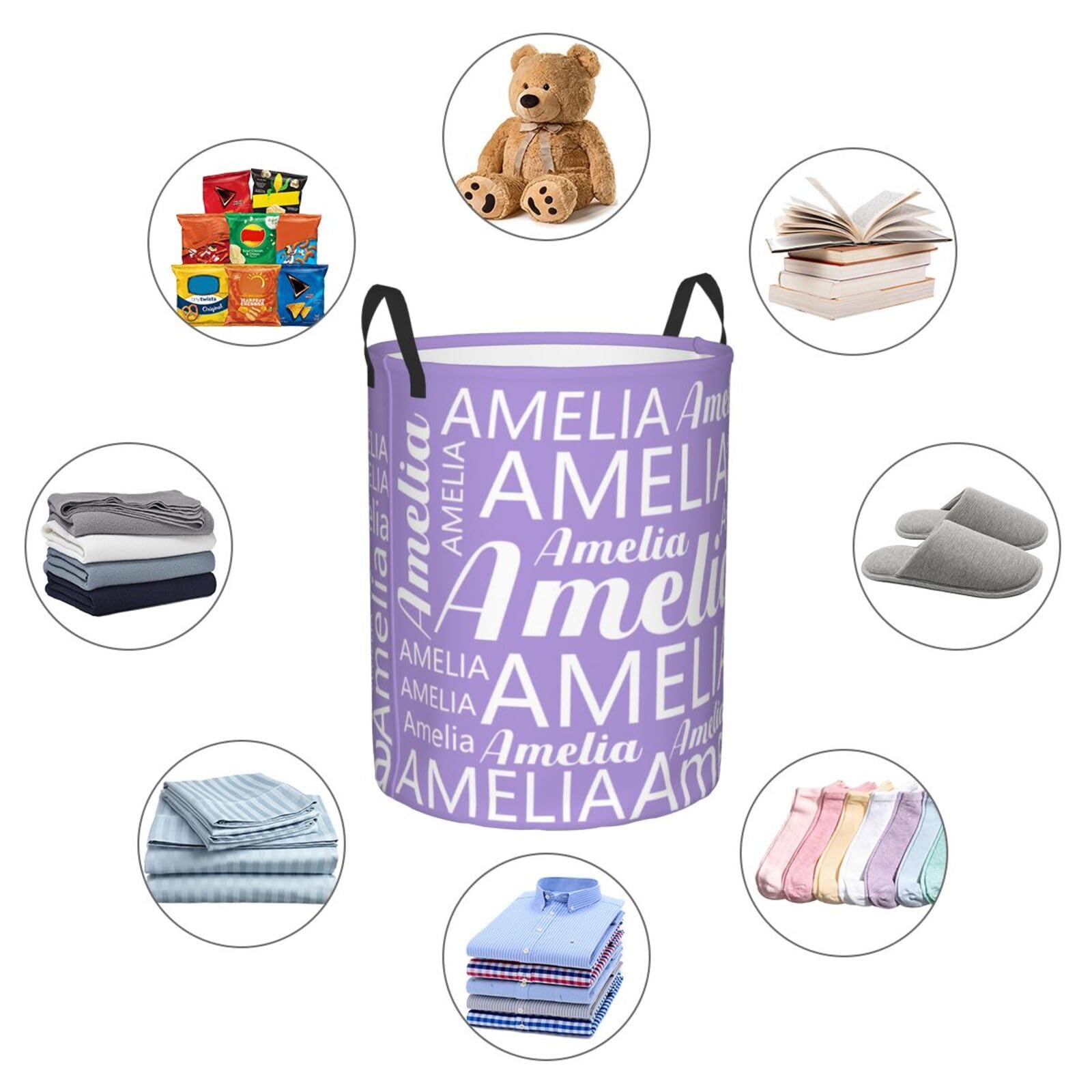 Personalized Laundry Basket Custom Name Laundry Hamper Dirty Clothes Storage Basket with Handles For Boys Girls Women Men