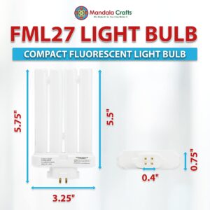 Mandala Crafts FML27 27-Watt 6500K Compact Fluorescent Light Bulbs with Quad Tubes, 4-Pin GX10q-4 Base FML 27, 2 Pack FML Lamp 27 Watt Bulbs