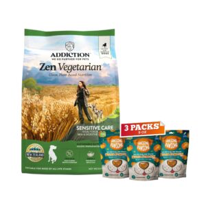 addiction zen vegetarian dog food & awesome pawsome super pumpkin vegan treats bundle, plant-based dog food and treats, made in new zealand, for sensitive dogs