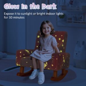 Costzon Kids Rocking Chair, Glow in The Dark, Upholstered Flannel Children's Sofa w/Poplar Wood Rocking Feet, Comfy Backrest for Kids Room, Nursery, Playroom, Preschool, Birthday Gift for Boys Girls