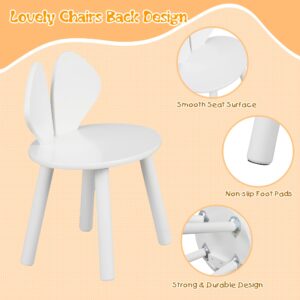 VECELO Kids Table and Chairs Set, Oval Tabletop and 2 Rabbit Chairs for Toddler Playing, Activity, White