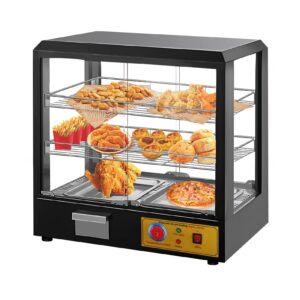 Hot Food Display Case, 3-Tier Glass Door Pastry Display Case, 500W Food Buffet Display for Pastry, Sandwich, Energy-Saving Restaurant Warmer